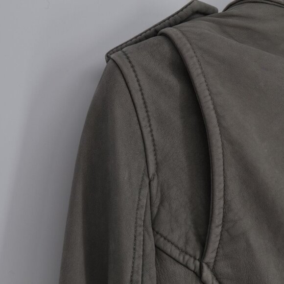 IRO Ashville Lamb Leather Moto Jacket Gray Women's 36 S Cropped Biker Zip Sleeve - Picture 7 of 10